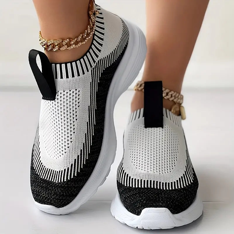 Women's Slip-On Sneakers - Knitted Breathable Upper - Cushioned Support Sole - Casual Wear