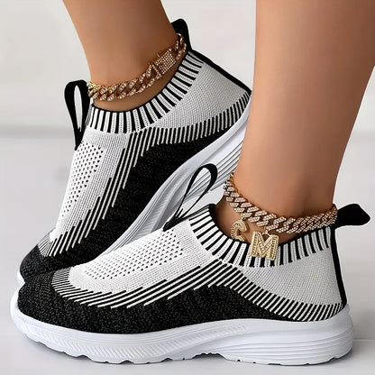 Women's Slip-On Sneakers - Knitted Breathable Upper - Cushioned Support Sole - Casual Wear