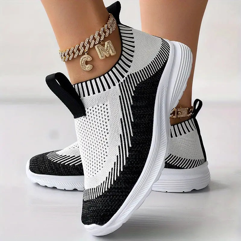 Women's Slip-On Sneakers - Knitted Breathable Upper - Cushioned Support Sole - Casual Wear