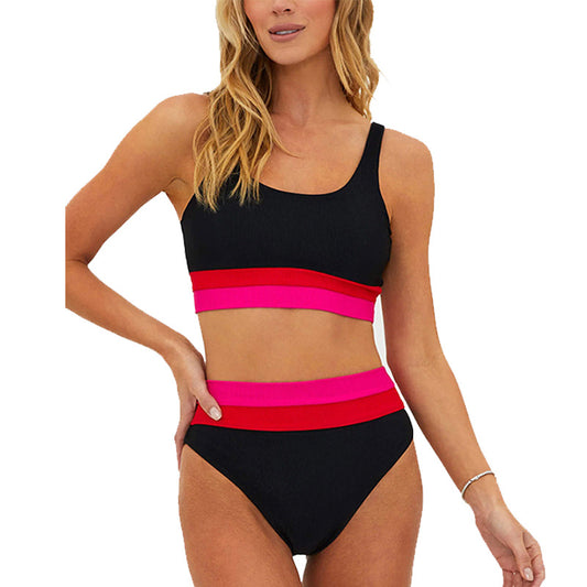 Women’s Bikini Set – Sporty Tank Top – High Waisted – Ribbed Stretch Fit – Moderate Coverage