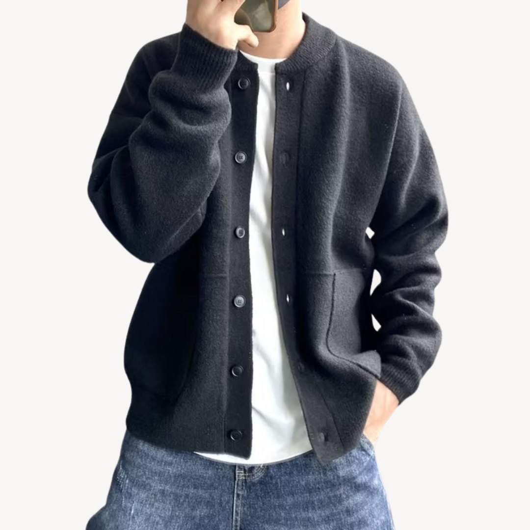 Men’s Cardigan – Wool Knit – Relaxed Fit – Button-Up Front – Ribbed Hem & Cuffs