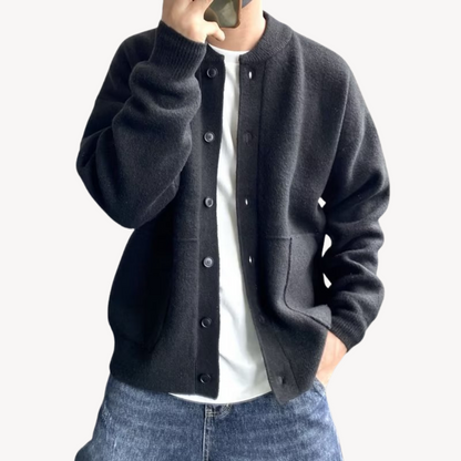 Men’s Cardigan – Wool Knit – Relaxed Fit – Button-Up Front – Ribbed Hem & Cuffs