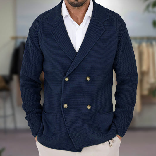 Men’s Cardigan – Textured Knit – Regular Fit – Double-Breasted – Blazer Lapel