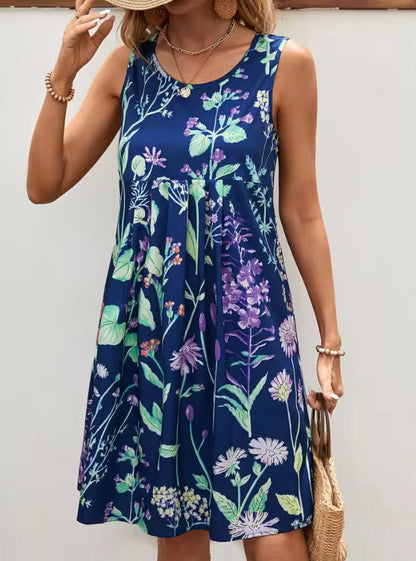 Women’s Mini Dress – Relaxed Fit – Sleeveless – Above Knee – Floral Digital Print – Lightweight