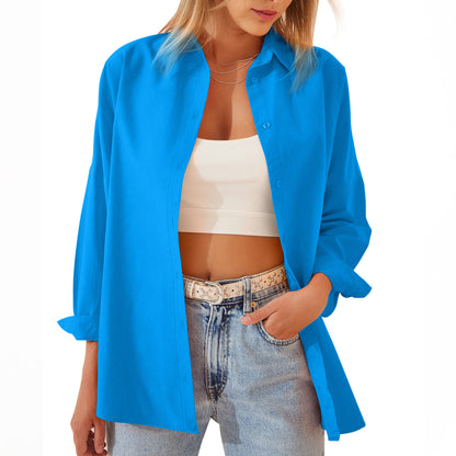 Women's Button Down Shirt - Relaxed Fit - Long Sleeve - Casual Oversized Look