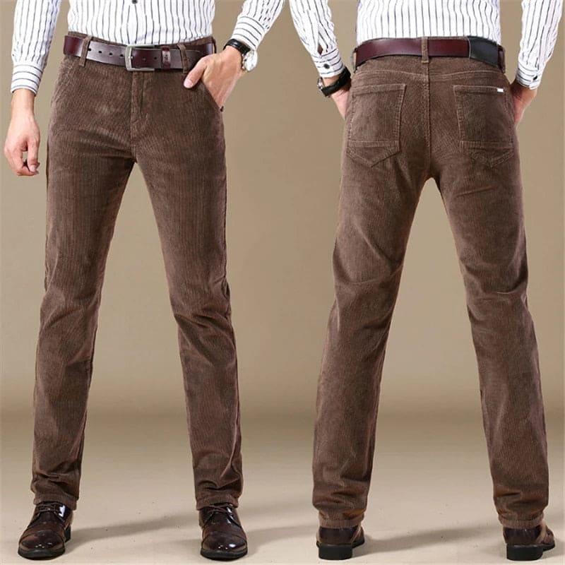 Men’s Corduroy Trousers – Tailored Fit – Straight Leg – Full Length – Button Waist