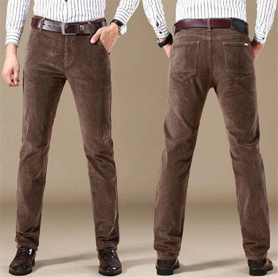 Men’s Corduroy Trousers – Tailored Fit – Straight Leg – Full Length – Button Waist