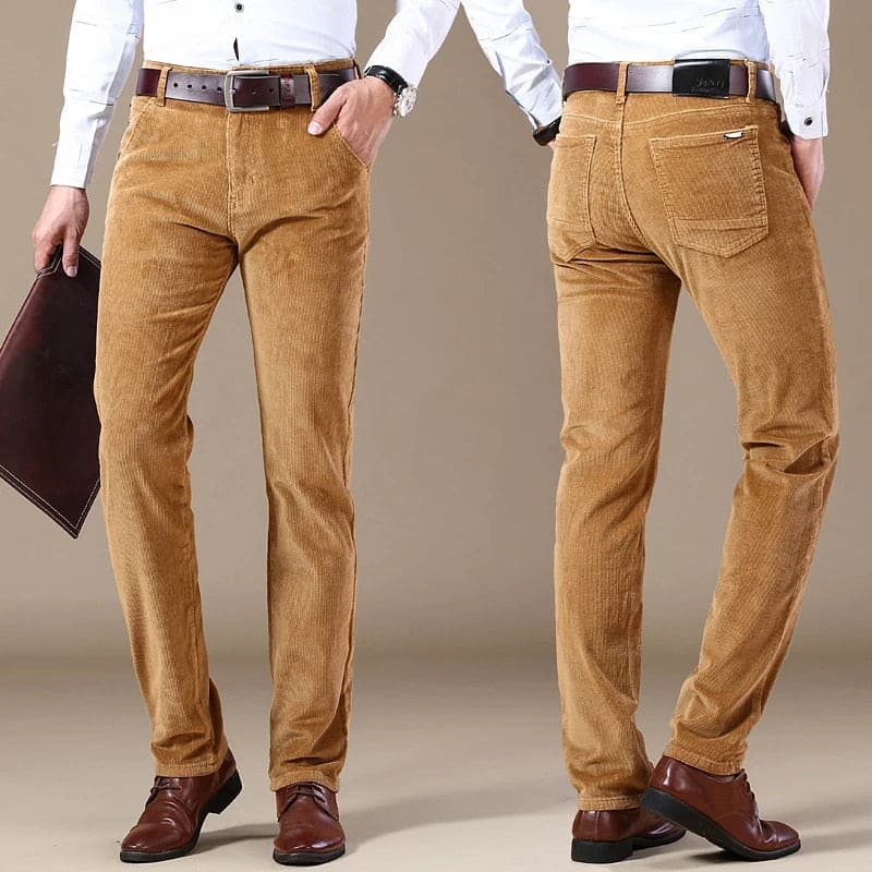 Men’s Corduroy Trousers – Tailored Fit – Straight Leg – Full Length – Button Waist