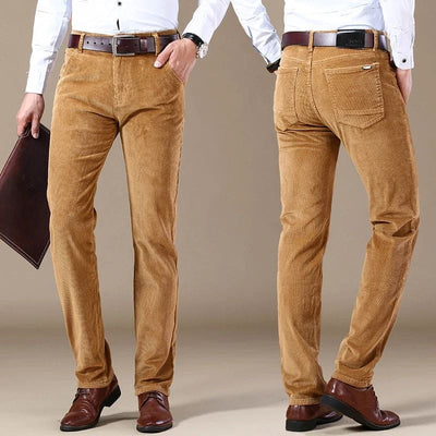 Men’s Corduroy Trousers – Tailored Fit – Straight Leg – Full Length – Button Waist
