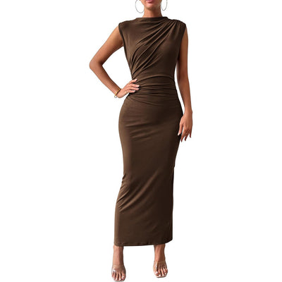 Women's Elegant Maxi Dress - Sleeveless Draped Cocktail Gown