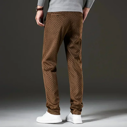 Men's straight cut casual trousers with diamond pattern