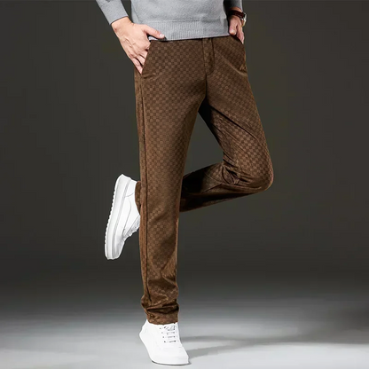 Men's straight cut casual trousers with diamond pattern