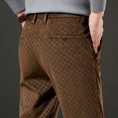 Men's straight cut casual trousers with diamond pattern