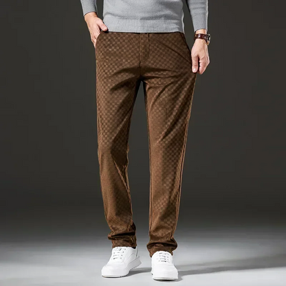 Men's straight cut casual trousers with diamond pattern