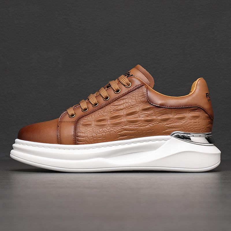 Men's Trendy Sneakers - Unique Textured Design - Elevated Sole - Leather Finish