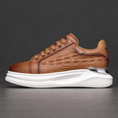 Men's Trendy Sneakers - Unique Textured Design - Elevated Sole - Leather Finish