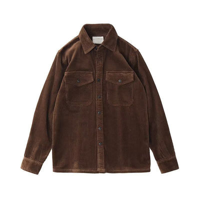 Men's Loose Jacket - Corduroy Pattern - Button-up Front - Chest Pockets