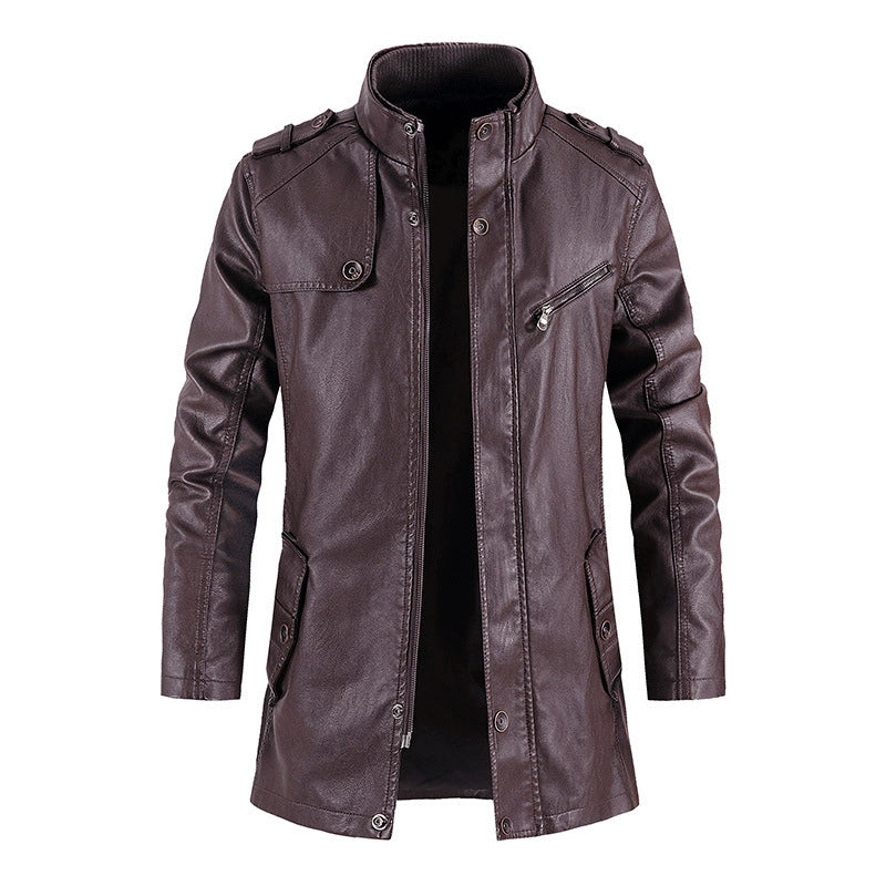 Men's pu leather jacket with stand-up collar