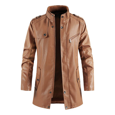 Men's pu leather jacket with stand-up collar