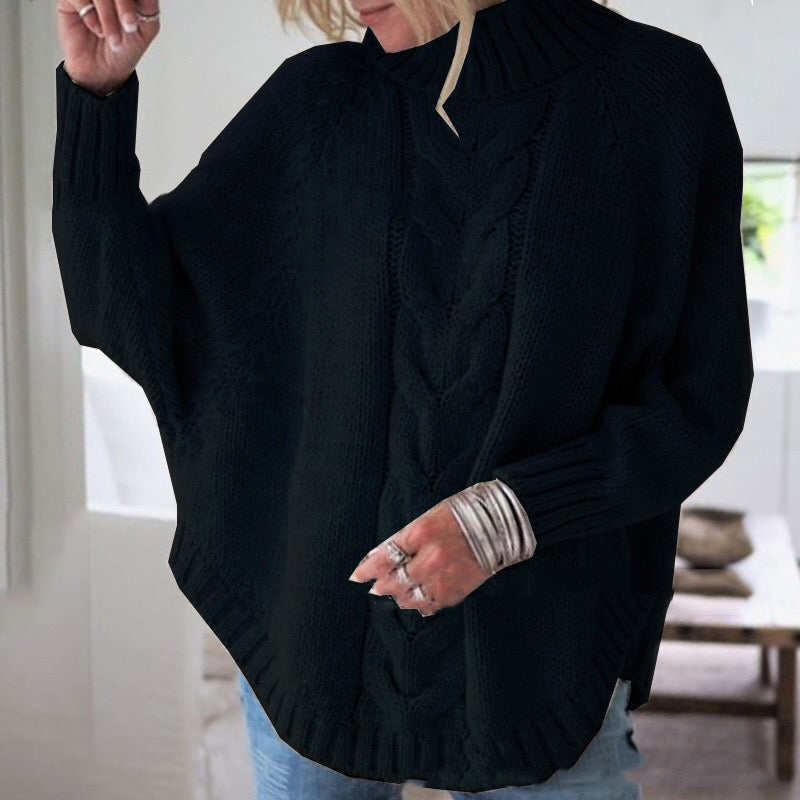 Women's winter oversized sweater with bat sleeves