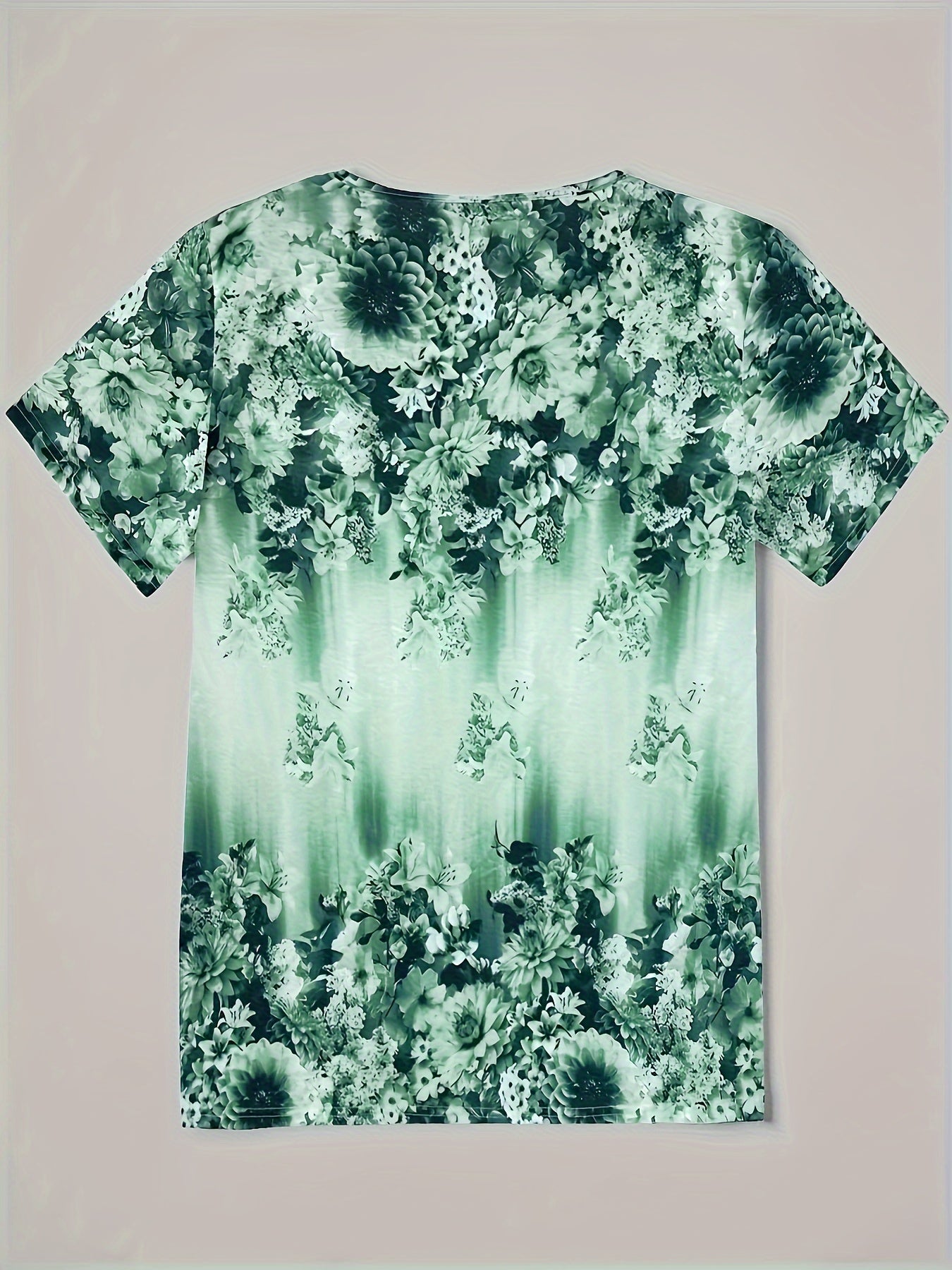 Women's Blouse - Floral Pattern - V-Neck with Button Detail - Short Sleeve Relaxed Fit