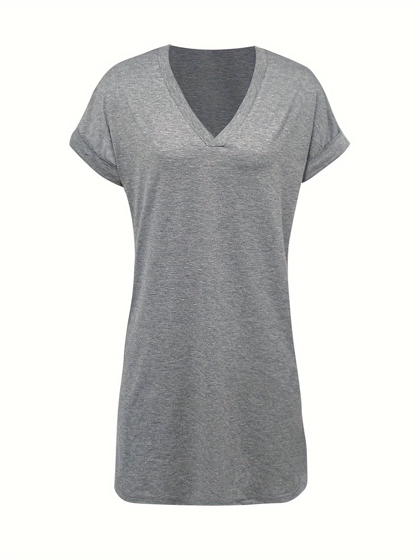 Elegant V-Neck Short Sleeve Dress with Pockets - Lightweight Casual Spring/Summer Style