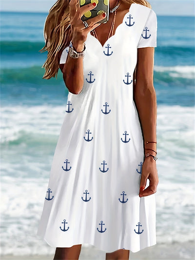 Floral Print Midi Dress with V-Neck for Women