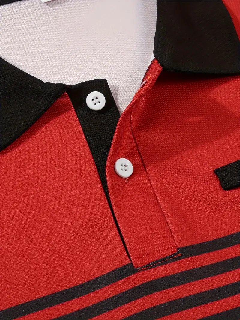 Men’s Polo Shirt - Slim Fit - Striped Design - Short Sleeve Casual Wear