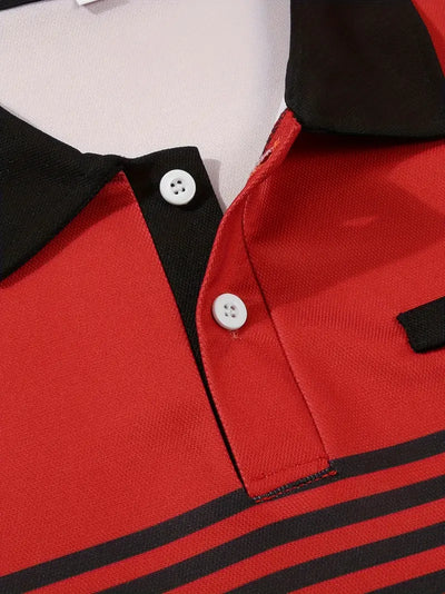 Men’s Polo Shirt - Slim Fit - Striped Design - Short Sleeve Casual Wear