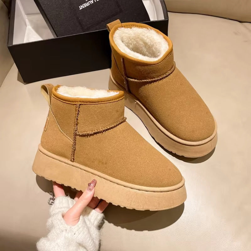 Women's Ankle Boots - Suede Finish - Plush Lining - Slip-On - Rugged Sole