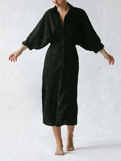 Women's Shirt Dress - Button-Down Midi - Long Sleeve Relaxed Fit
