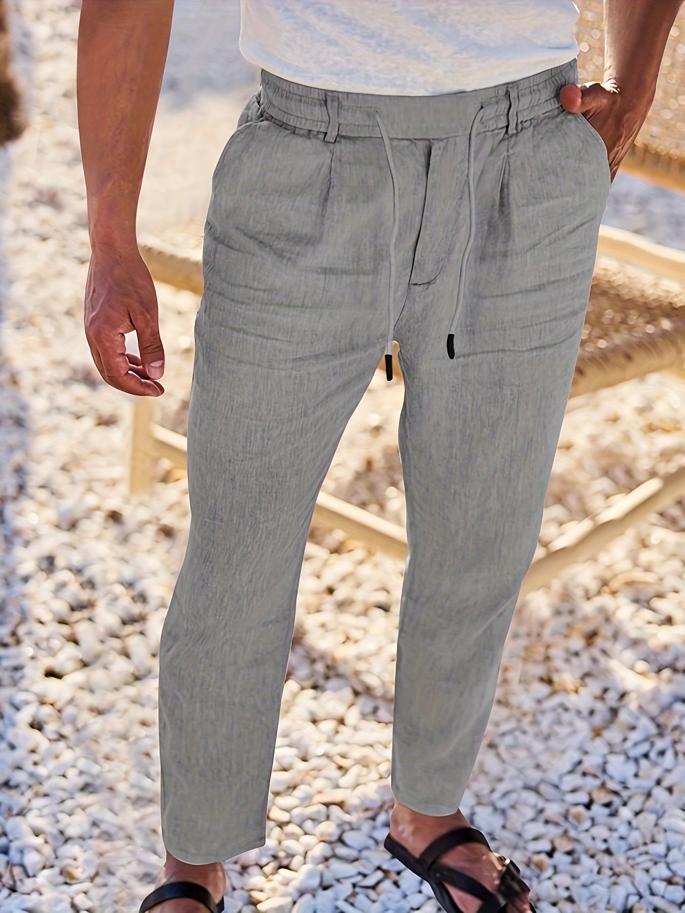 Drawstring pants with elastic waistband for men
