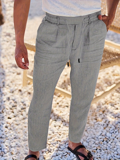 Drawstring pants with elastic waistband for men