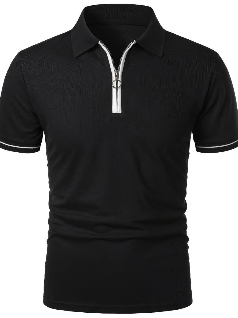 Men’s Polo Shirt – Slim Fit – Short Sleeve – Quarter Zip – Stylish Contrast Detail