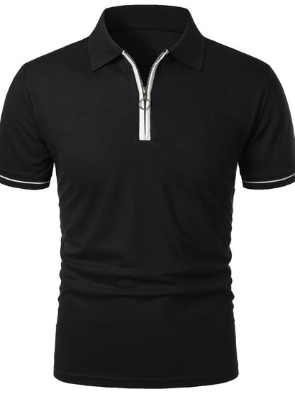 Men’s Polo Shirt – Slim Fit – Short Sleeve – Quarter Zip – Stylish Contrast Detail