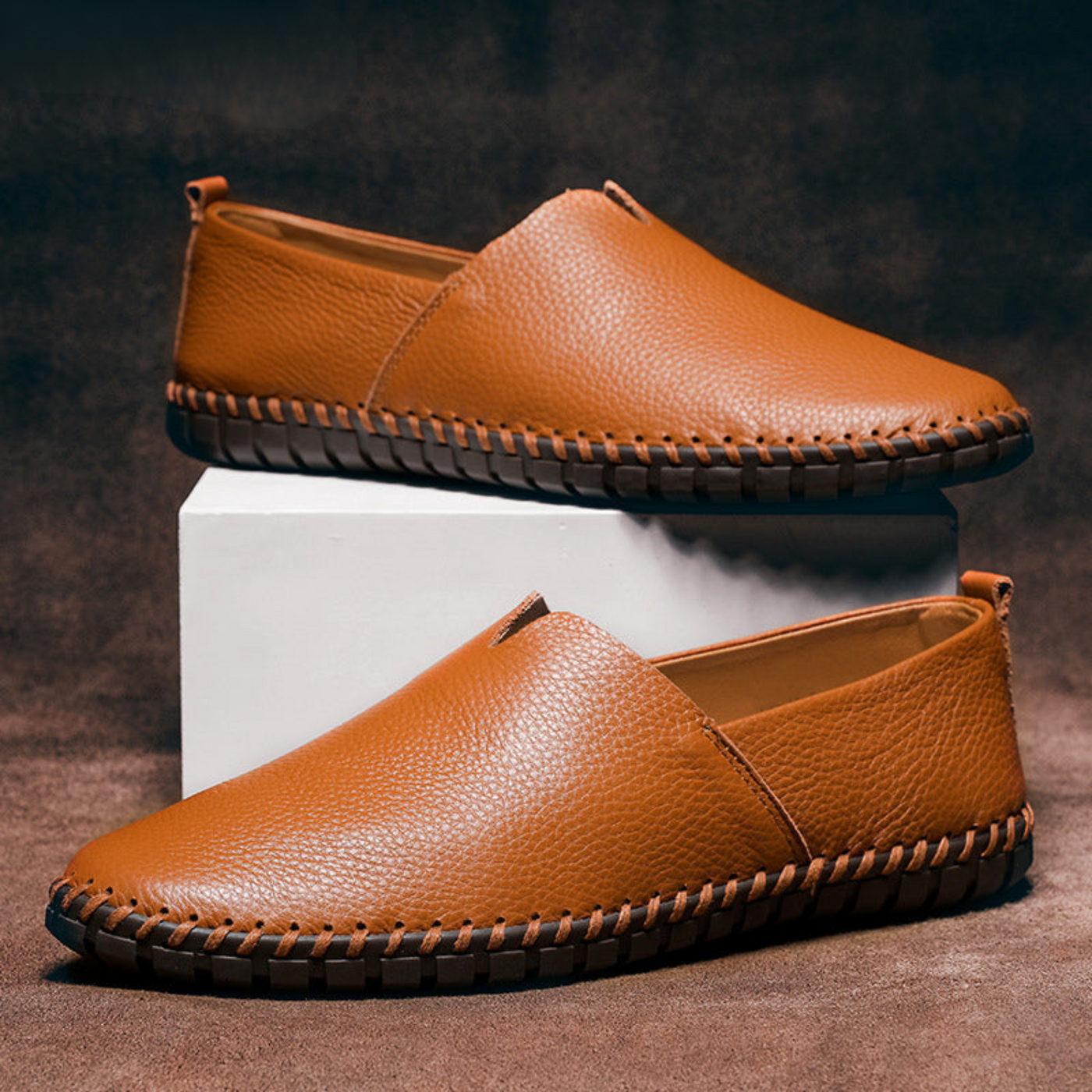 Men’s Leather Loafers – Slip-On Moccasin Style – Pebbled Texture – Casual Fit