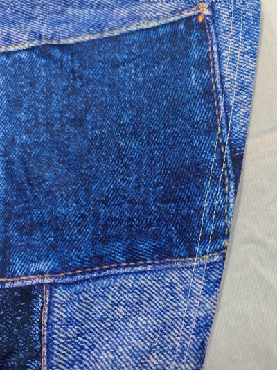 Women's Bodycon Dress - Patchwork Denim - Midi Length - V-Neck Short Sleeve