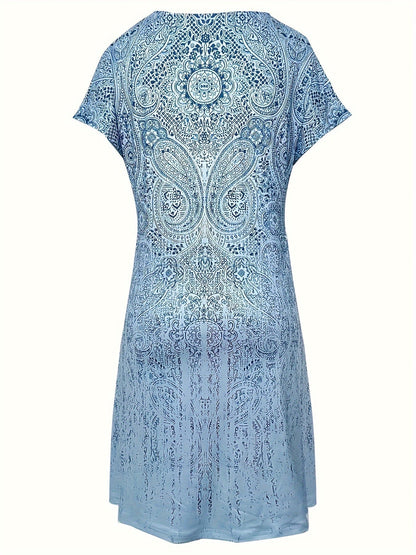Women’s Mini Dress – Relaxed Fit – Breathable Blend – Short Sleeve – Round Neckline
