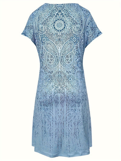 Women’s Mini Dress – Relaxed Fit – Breathable Blend – Short Sleeve – Round Neckline