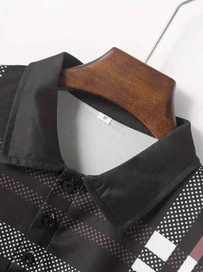 Men’s Polo Shirt - Plaid Pattern - Slim Fit - Short Sleeve Classic Casual Wear