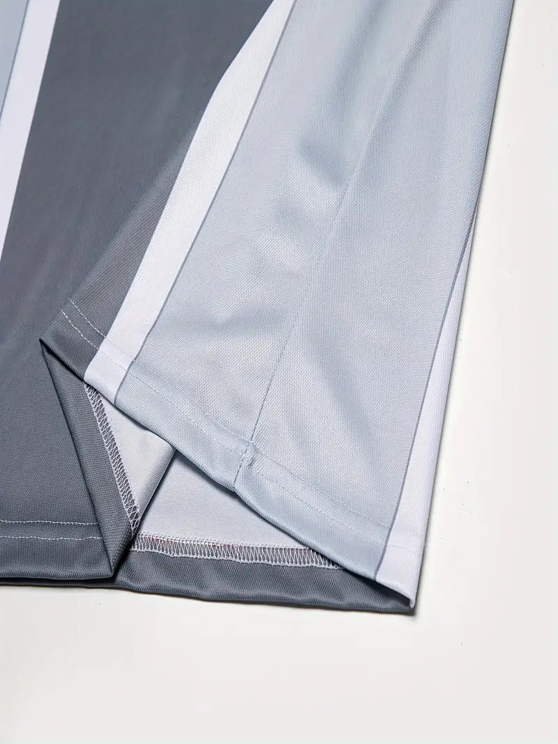 Men’s Polo Shirt - Fitted Cut - Zipper Closure - Contrast Stripe Detail - Short Sleeve