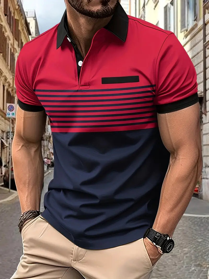 Men’s Polo Shirt - Slim Fit - Striped Design - Short Sleeve Casual Wear
