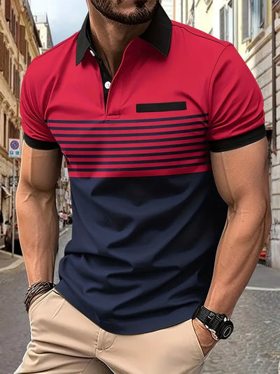 Men’s Polo Shirt - Slim Fit - Striped Design - Short Sleeve Casual Wear