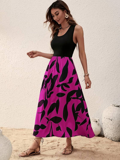 Women's Sleeveless Maxi Dress - Fitted Bodice - Scoop Neck - Flowy A-Line Skirt
