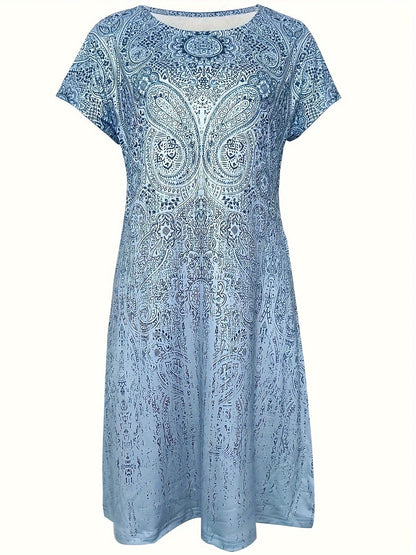 Women’s Mini Dress – Relaxed Fit – Breathable Blend – Short Sleeve – Round Neckline
