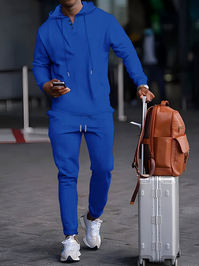 Men’s Tracksuit Set – Hoodie with Button Neck – Ribbed Cuffs – Joggers with Drawstring