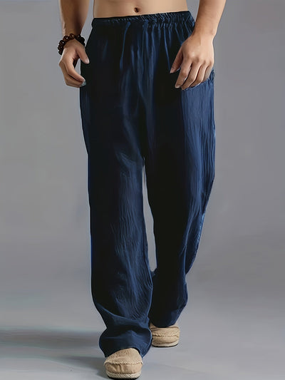 Men's Casual Trousers – Relaxed Fit – Elastic Waist – Full Length – Natural Fibers