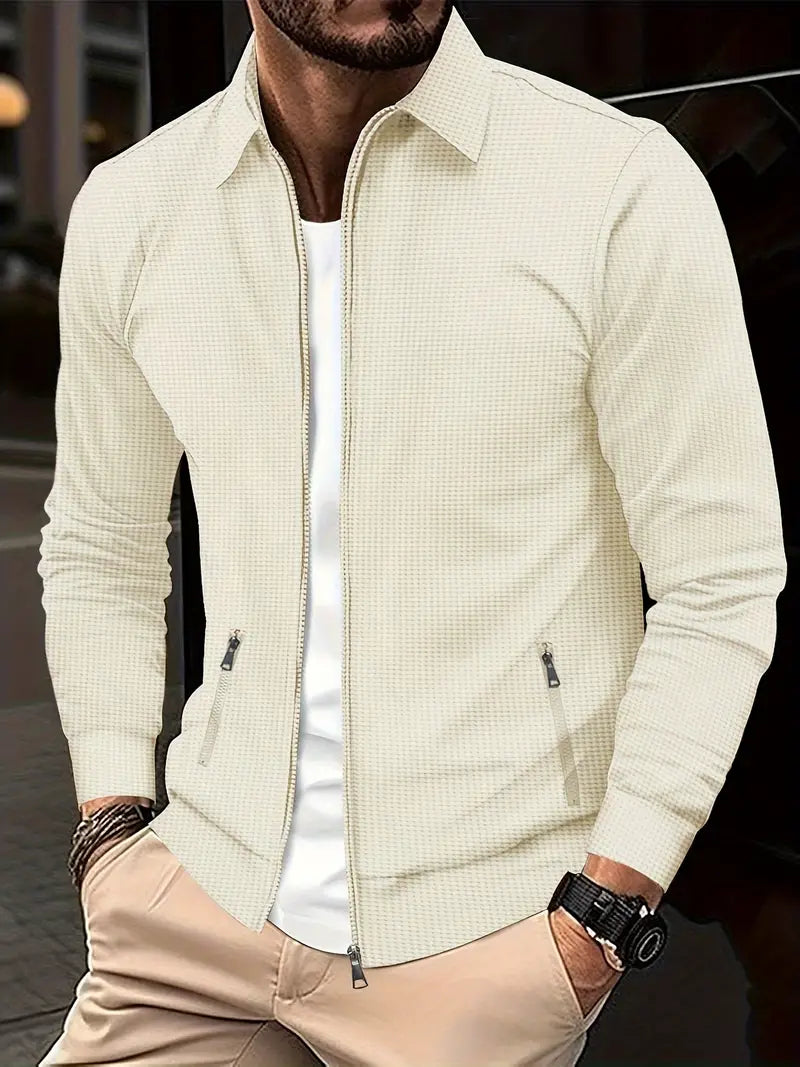 Men's slim fit lapel waffle jacket