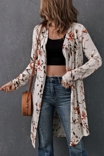 Women's printed open front long cardigan