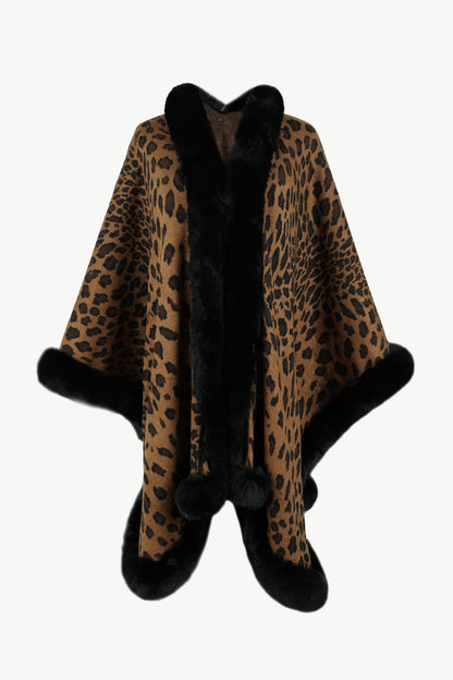 Stylish leopard print open poncho for women